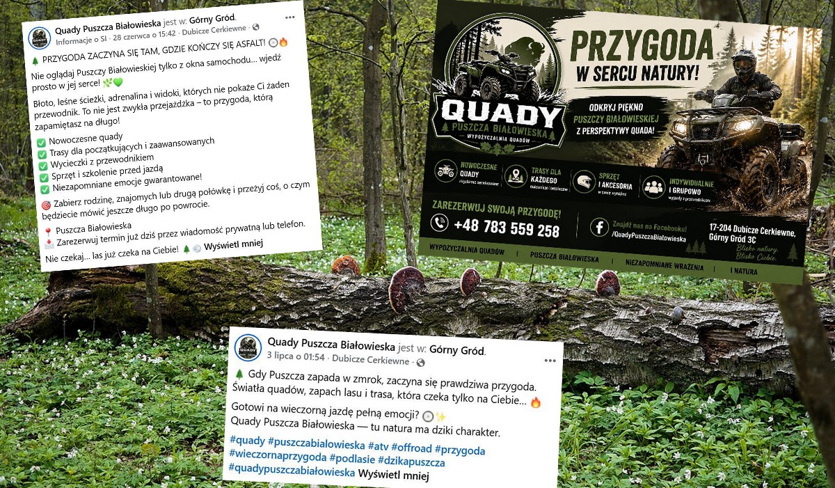 Przy Puszczy Białowieskiej ruszyła wypożyczalnia quadów, mieszkańcy oskarżają, że wprost zachęca do niszczenia przyrody