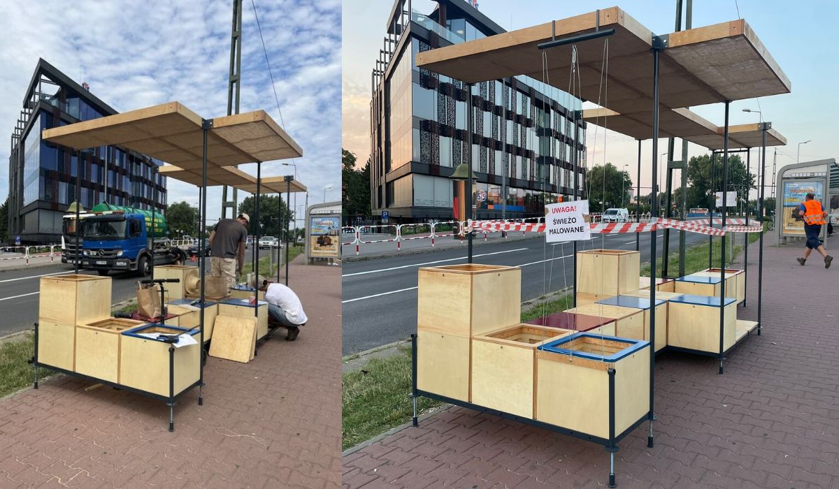 Mieszkańcy Krakowa śmieją się z designerskich "zamienników drzew", które mają dawać cień, miasto broni projektu