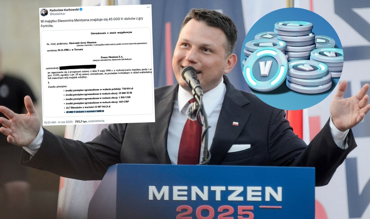Mentzen w swoim oświadczeniu majątkowym wykazał 45 000 V-dolców o wartości 1600 zł