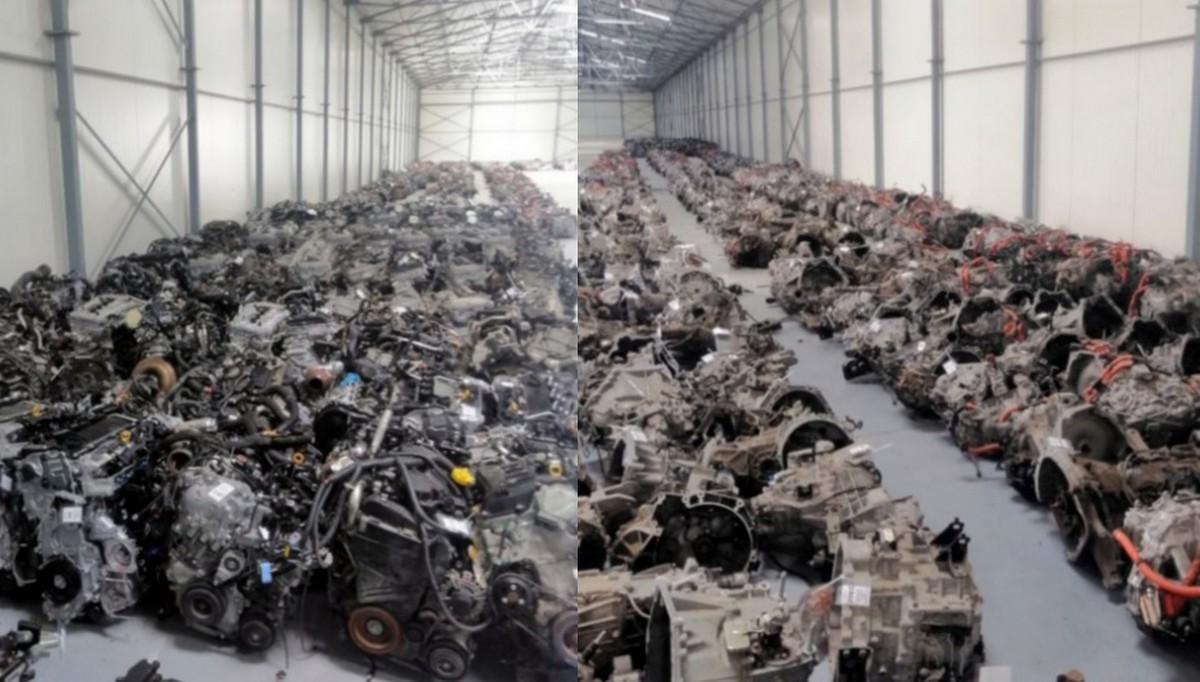 Kadr dnia: hala pełna kradzionych silników ujawniona przez policję