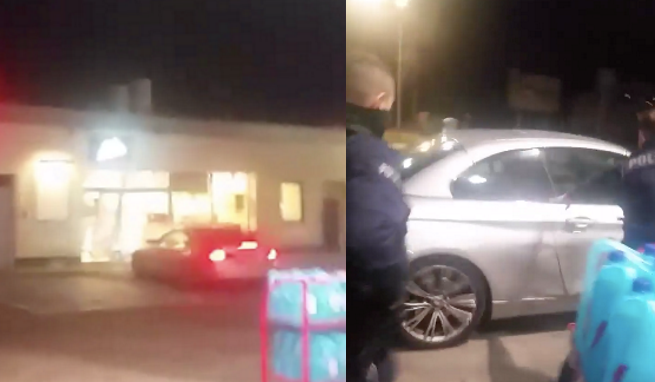 Rymań: kobieta w BMW zdemolowała stację Orlenu. Policjanci nieśmiało interweniowali