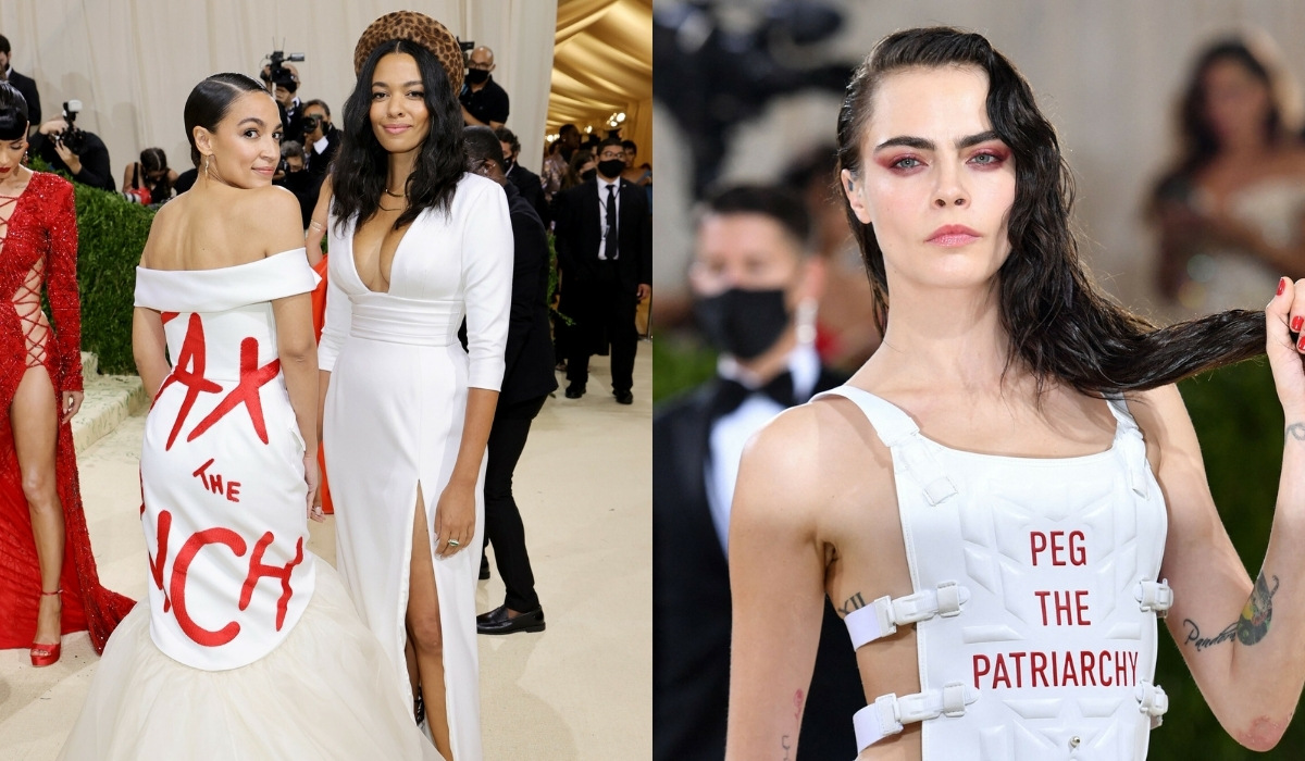 Met Gala 2021: sukienka "opodatkować bogatych" i "penetrować patriarchat" zrobiły furorę