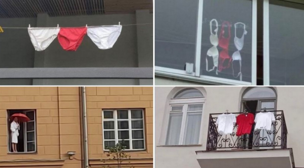Białoruś: ludzie trollują zakaz wywieszania flag wywieszając pranie w barwach flagi