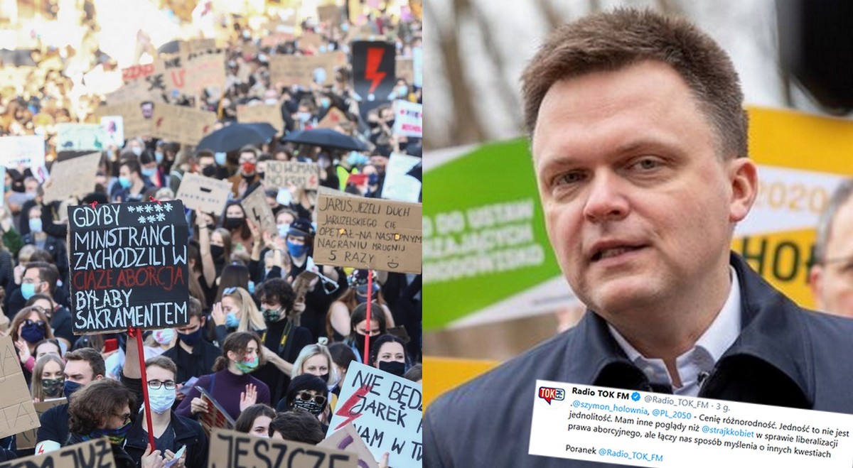 Hołownia jest za Strajkiem Kobiet, tylko nie zgadza się z postulatami, albo odwrotnie, trudno powiedzieć