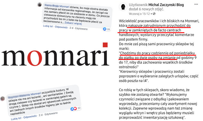 Pracownicy Monnari protestują. Firma każe im chodzić codziennie do pracy