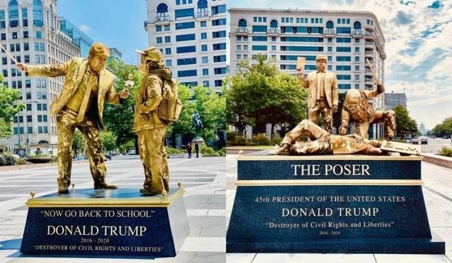 USA: artyści robią żywe parodie przyszłych pomników Trumpa