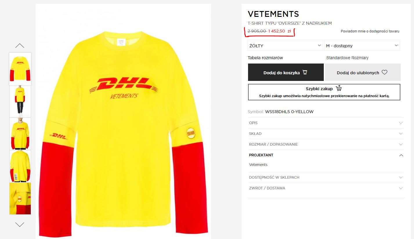 Bluza kuriera DHL przeceniona z 3 tysięcy złotych