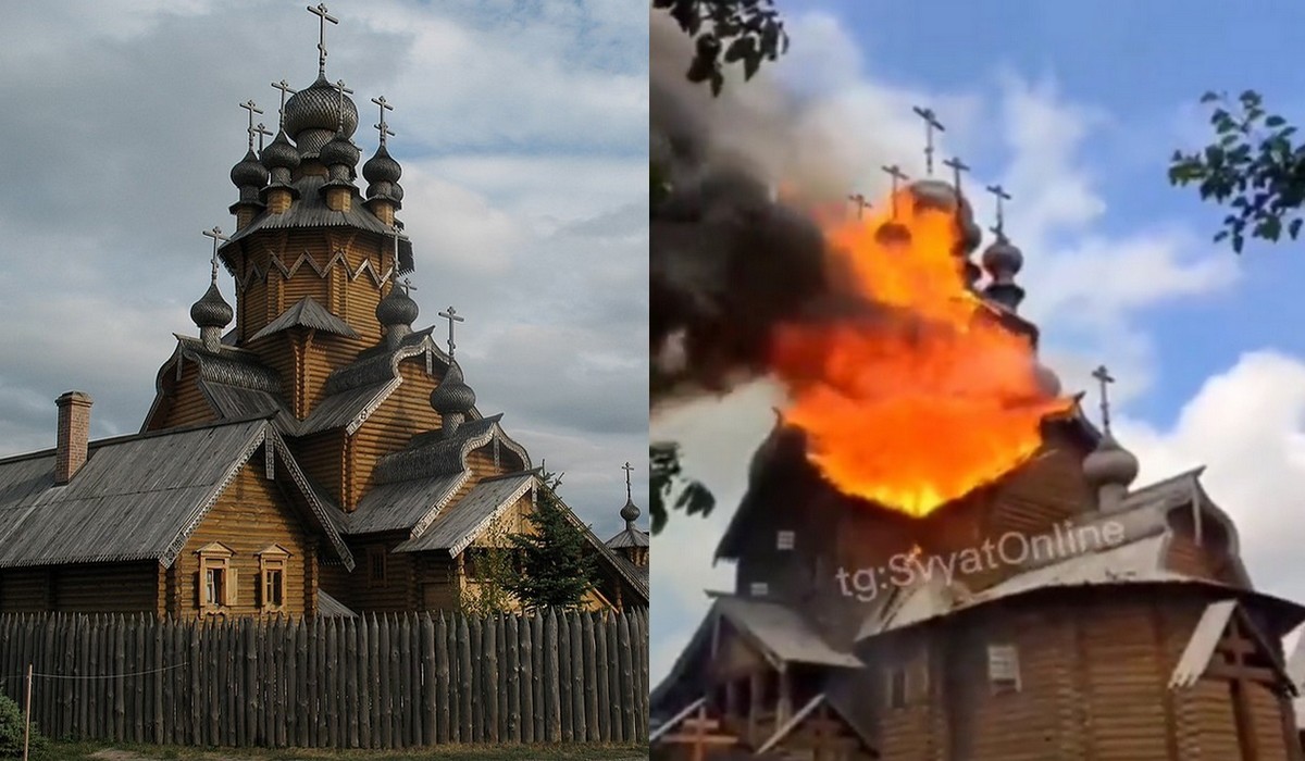 Ukraina: po rosyjskim ostrzale płonie największa drewniana świątynia w kraju, nie ma kto jej gasić