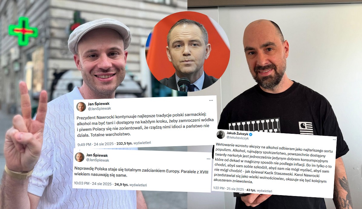 Śpiewak i Żulczyk krytykują prezydenta Nawrockiego za zapowiedź braku podpisu pod podwyżką akcyzy na alkohol