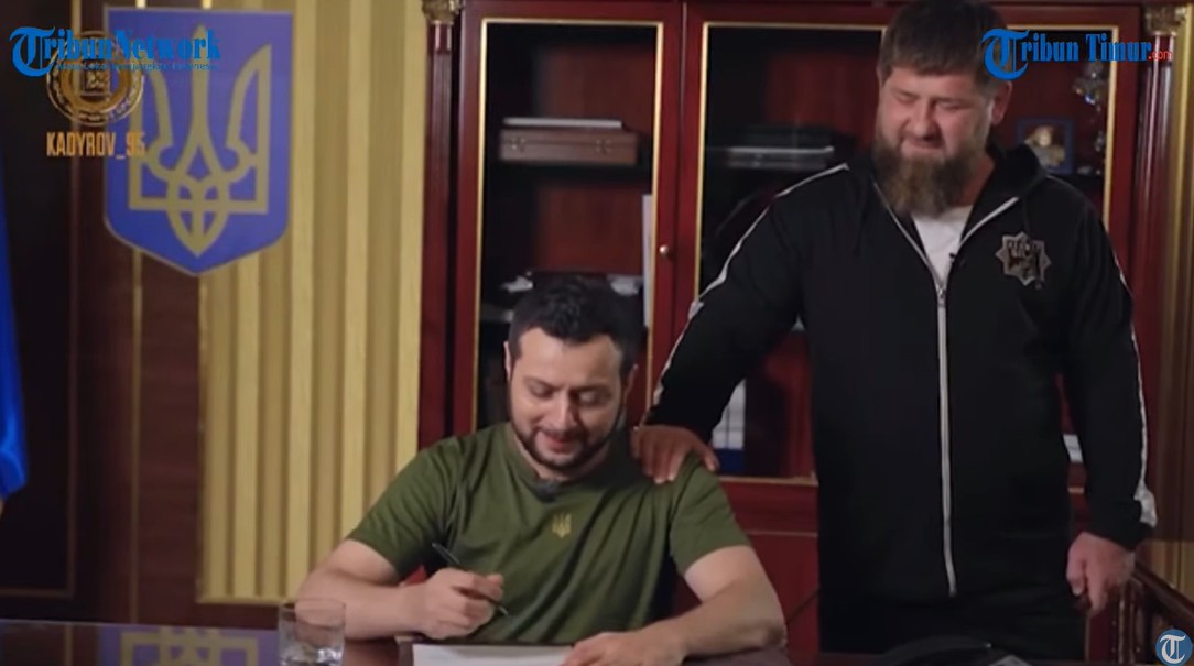 Kadyrow nagrał fejka z sobowtórem Zełenskiego ogłaszającym poddanie i cieszy się z podbicia kolejnych terenów