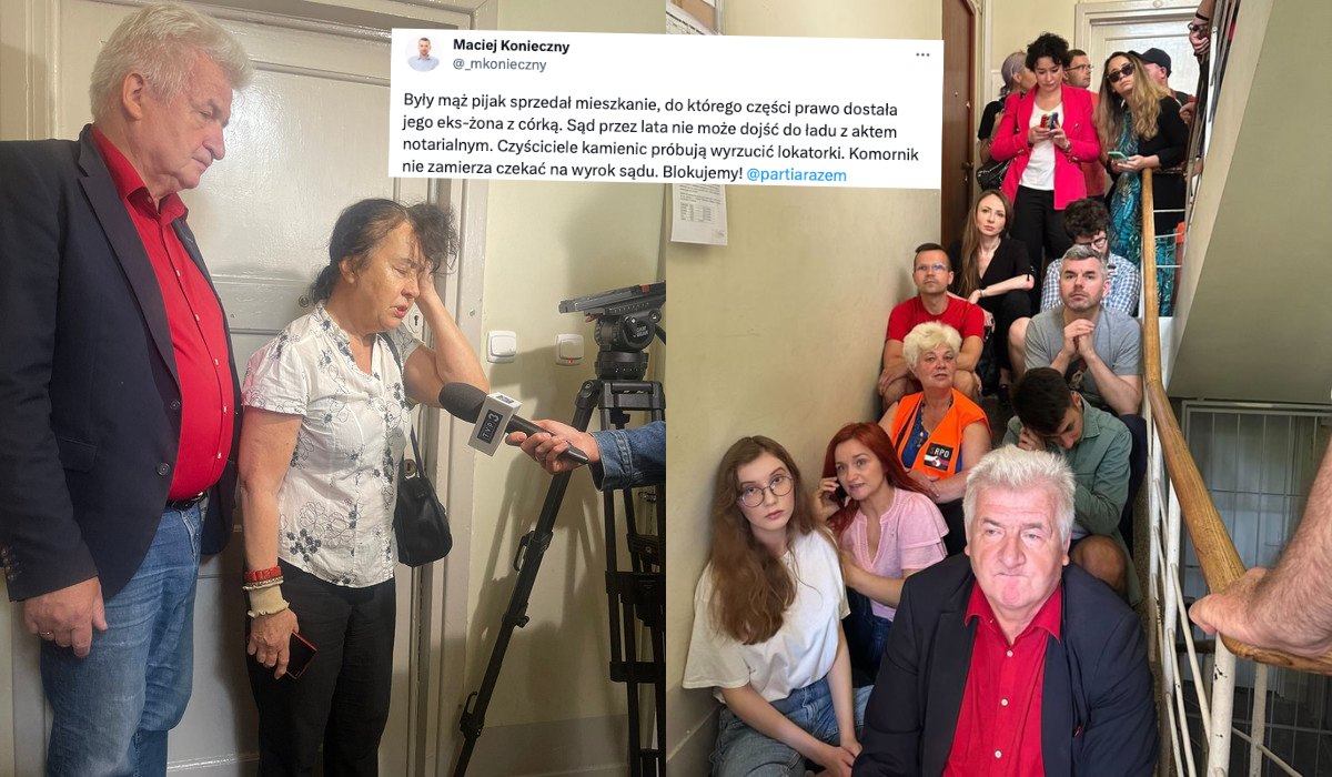 Lewicowi posłowie i aktywiści zablokowali eksmisję, bo uporczywie siedzieli na klatce