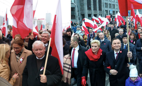 Jarosław Kaczyński i politycy PiS na Biało-Czerwonym Marszu