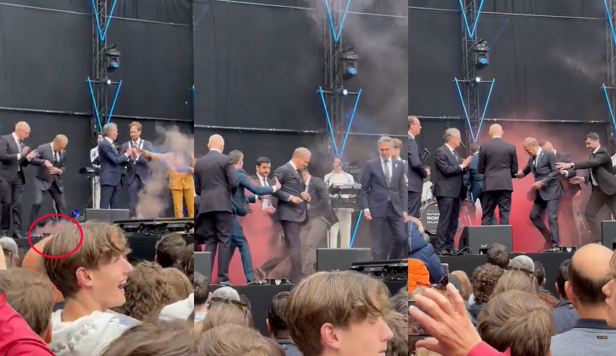 Donald Tusk trafiony racą podczas uroczystości w Holandii