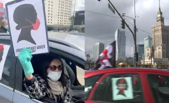 Strajk Kobiet zrobił demonstrację samochodową wyrażającą uczucia, których nie można nazwać w nagłówku