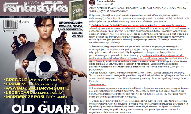 Nowa Fantastyka przeprasza za homofobiczne opowiadanie i zapowiada numer stworzony przez autorów LGBT+ 