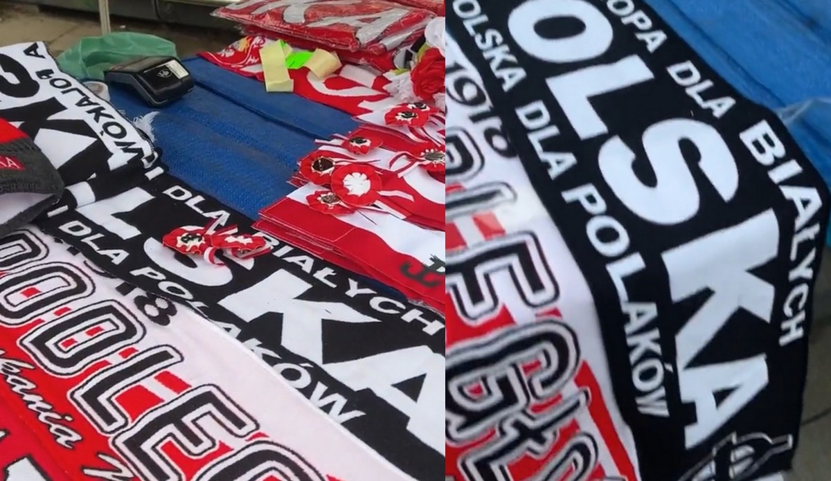 Na Marszu Niepodległości pojawił się stragan z szalikami "Polska dla białych" i z niesympatycznym sprzedawcą