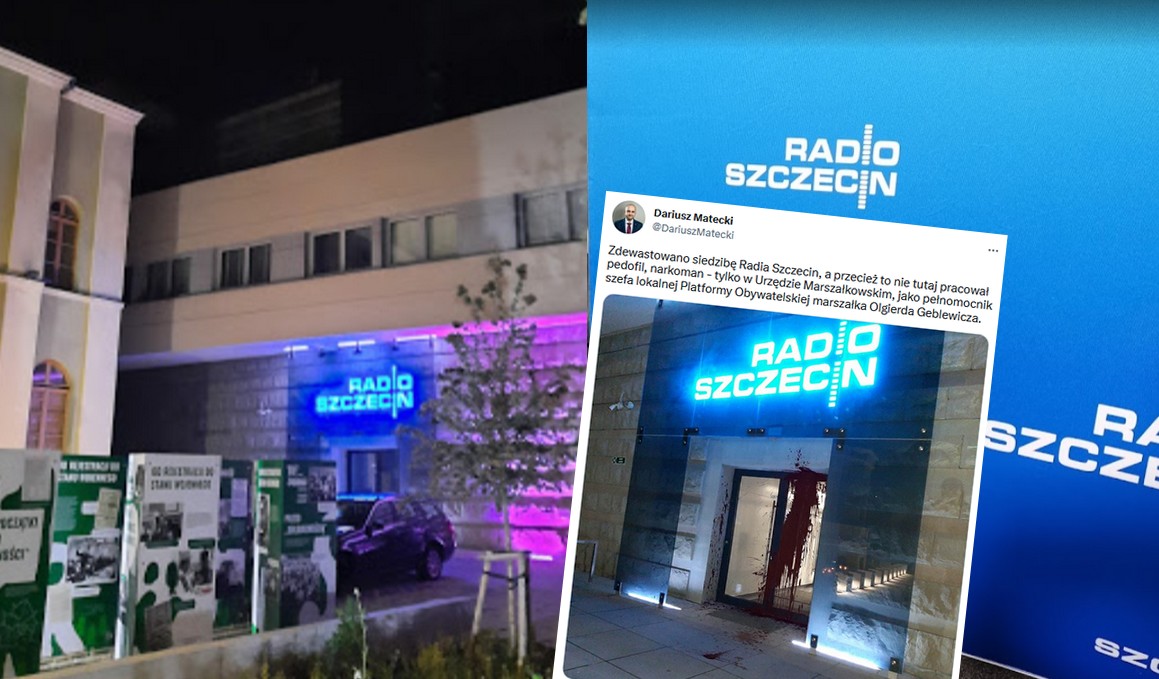 Ktoś oblał czerwoną farbą siedzibę Radia Szczecin