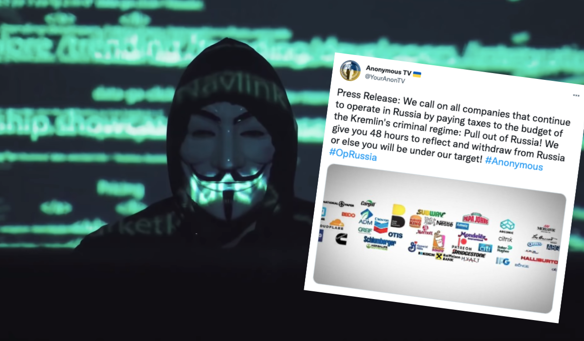 Kolektyw Anonymous dał 48 godzin zachodnim firmom, które dalej robią biznes w Rosji, zanim przystąpią do ataku