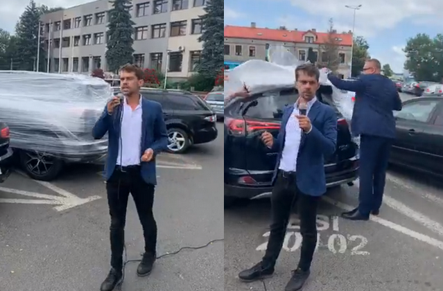 Rolnicy okleili samochód prezydenta Sieradza, chcą nagłośnić skandalicznie niską karę za potrącenie i ucieczkę