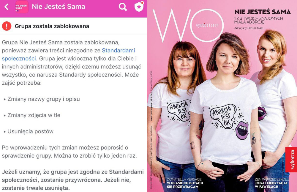 Facebook zablokował grupę "Nie jesteś sama" tworzoną przez Aborcyjny Dream Team