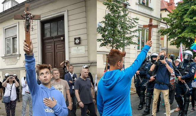 15-latek z krzyżem w ręku chciał zatrzymać Marsz Równości w Płocku