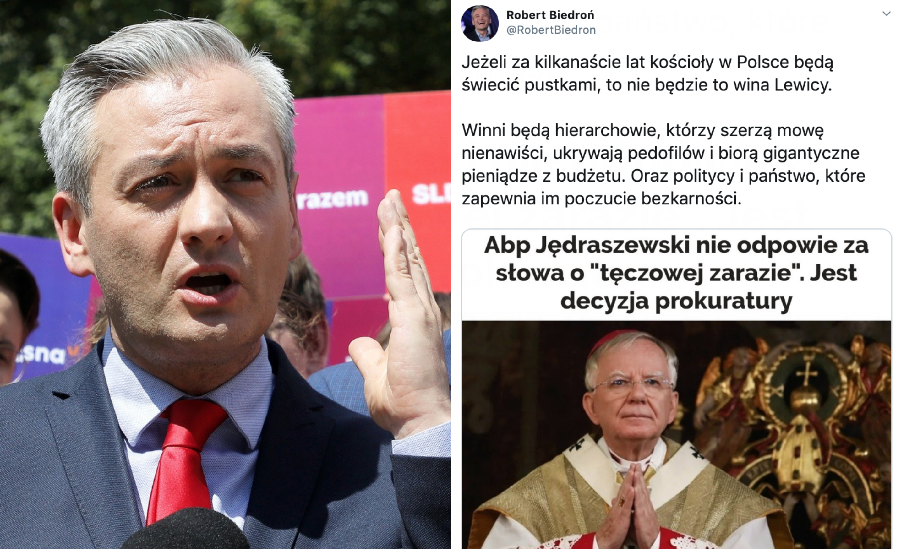 Biedroń: jeżeli kościoły w Polsce będą świecić pustkami, to nie będzie wina lewicy