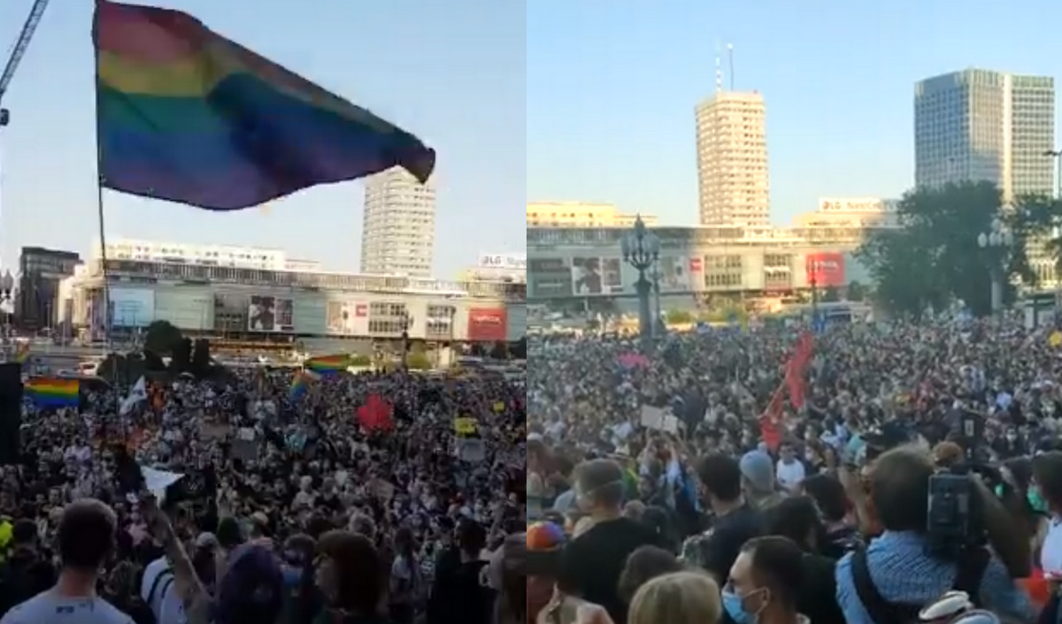 Manifestacja przed Pałacem Kultury po decyzji o areszcie dla "Margot"