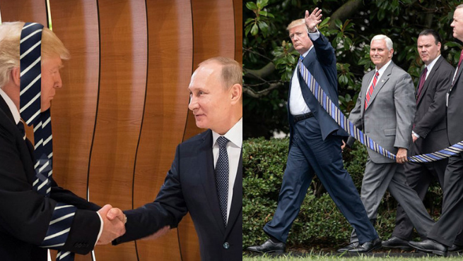 Ludzie robią zdjęcia z absurdalnie długimi krawatami, żeby wkurzyć Trumpa