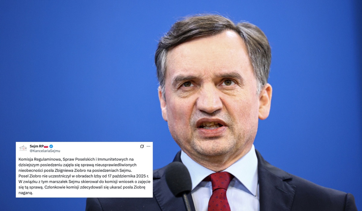 Ziobro ukarany naganą za opuszczanie posiedzeń Sejmu, wkrótce może też stracić większość uposażenia
