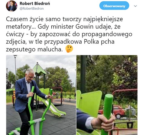 Biedroń: "Gowin udaje, że ćwiczy, a Polka pcha zepsutego malucha"