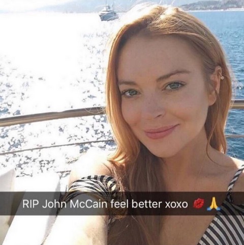 Lindsay Lohan: "RIP John McCain feel better xoxo:kiss::pray:"