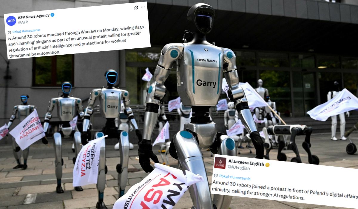 Protest robotów przed Ministerstwem Cyfryzacji poniósł się po świecie i zwrócił uwagę na brak przygotowania do nowej rzeczywistości