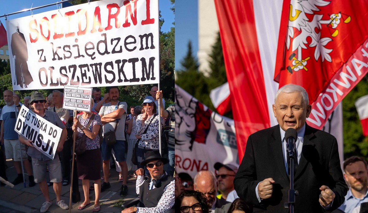 Protest przeciwko torturowaniu księdza Michała "Salcesona" Olszewskiego, obecny był nawet prezes Kaczyński