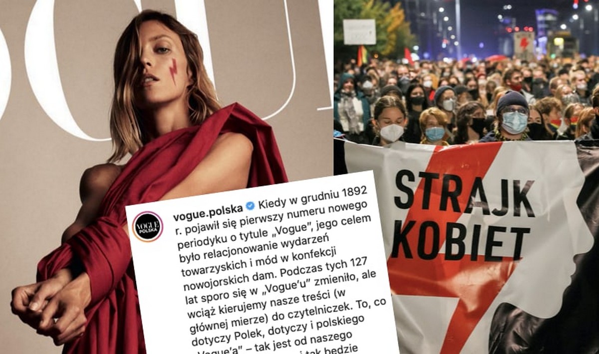 Zniewolona Anja Rubik na okładce świątecznego Vogue’a jako symbol walki o prawa kobiet