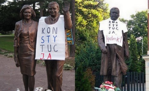 Kolejna "koszulka" na pomniku Kaczyńskiego. Tym razem w Białej Podlaskiej