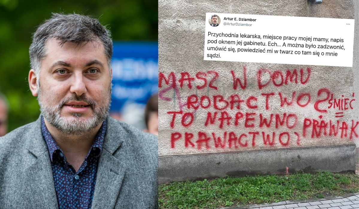 Artur Dziambor z Konfederacji pokazuje zaatakowaną przychodnię, w której pracuje jego mama
