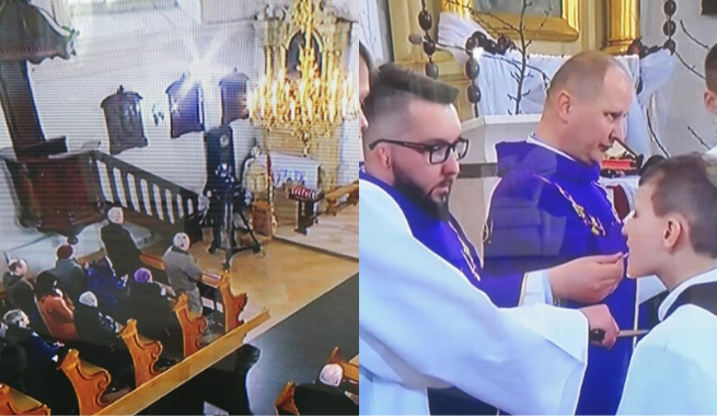 TVP Polonia emitowała mszę, na której wszystko po staremu, brak odległości, komunia do ust