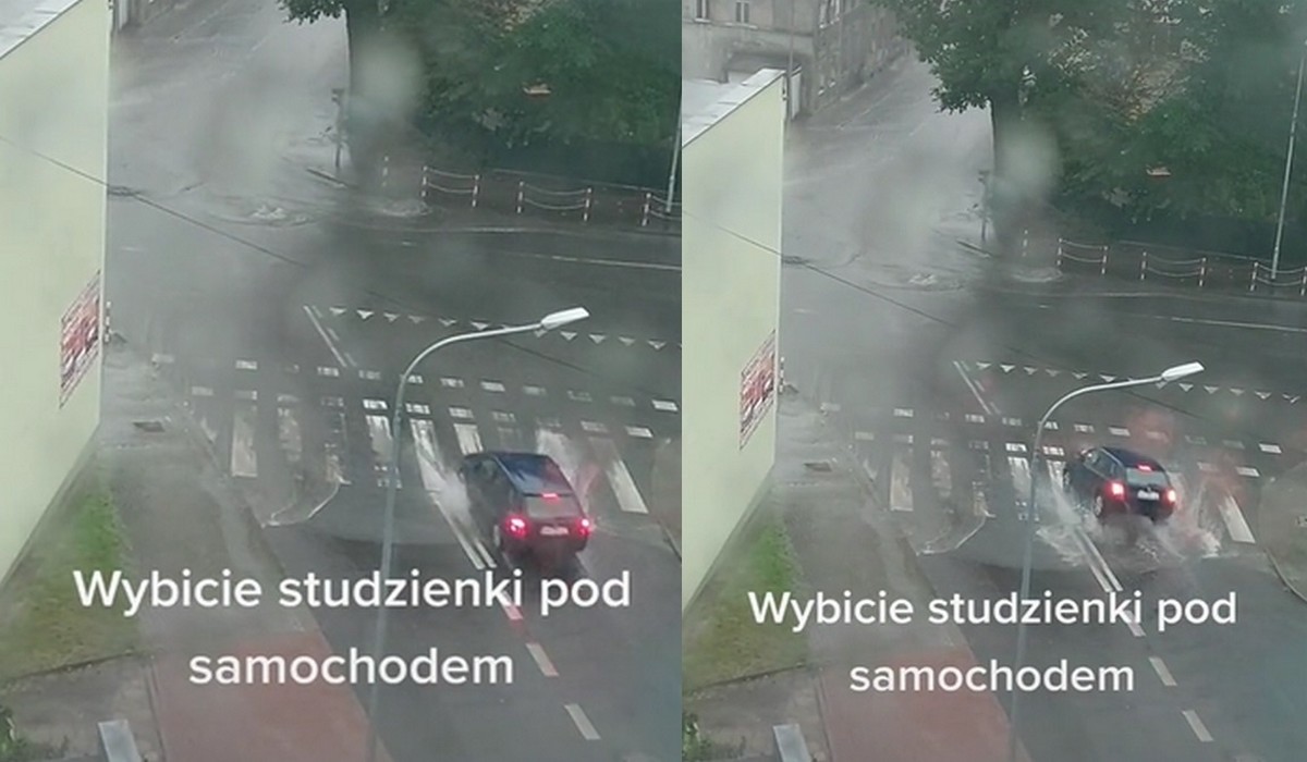 Świdwin: woda wystrzeliła pokrywę studzienki w samochód, aż dosłownie podskoczył