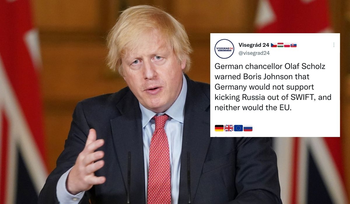 Boris Johnson naciska na usunięcie Rosji z systemu Swift, a kanclerz Niemiec mówi, że może lepiej nie