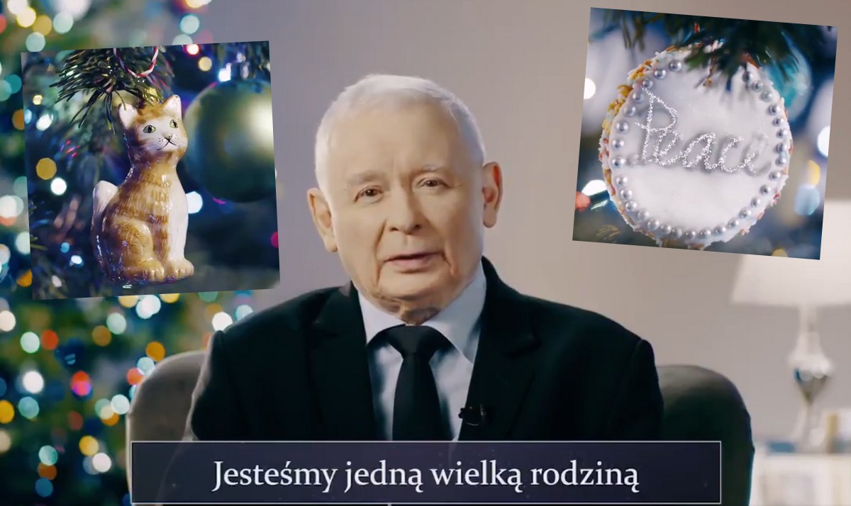 Prezes Kaczyński złożył życzenia, zapewnia, że "jesteśmy rodziną", w tle fajne bombki