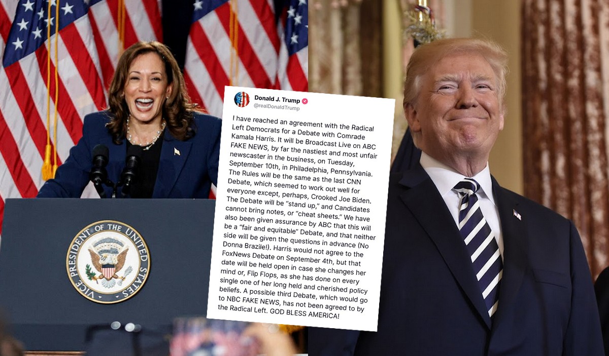 Trump potwierdza, że ustalono warunki debaty z "towarzyszką Harris"