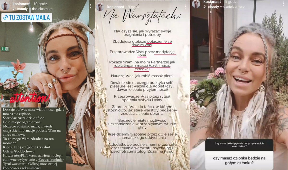 Kasia Nast proponuje warsztaty za 1700 zł o "medytacji łona" i masażu intymnym na partnerze