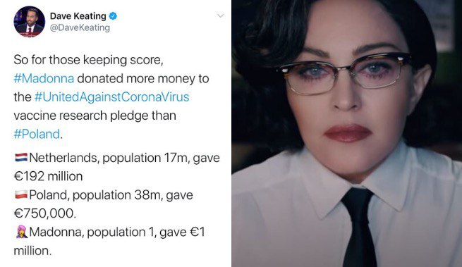 Keating: Madonna wpłaciła na szczepionkę więcej niż Polska
