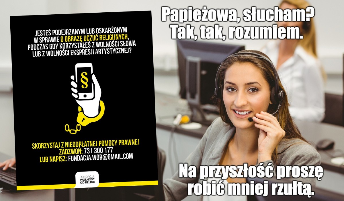 Rusza darmowa linia telefoniczna dla osób oskarżonych o obrazę uczuć religijnych