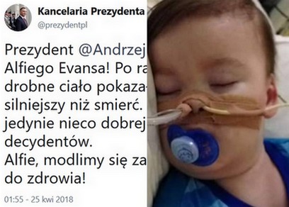 Andrzej Duda o Alfim Evansie: "Jego dzielne ciało pokazało, że cud życia może być silniejszy niż śmierć"