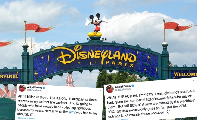 Abigail Disney krytykuje zarząd Disneya, który wypłaca sobie 1,5 mld dolarów premii, a nie płaci pracownikom 