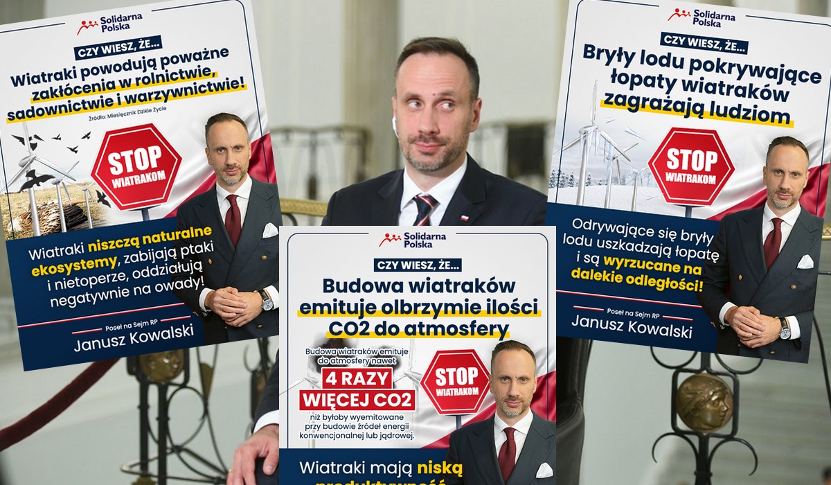 Janusz "Don Kichot" Kowalski wciąż walczy z wiatrakami, ostrzega, że w zimie strzelają bryłami lodu