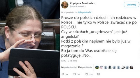 Pawłowicz strofuje TV Republika: "Proszę do polskich dzieci i rodziców w Polsce zwracać się po POLSKU"