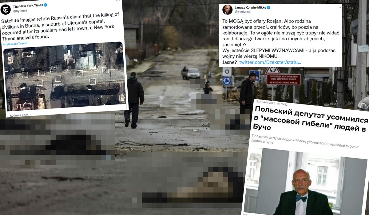 Kłamstwa Rosji o ludobójstwie w Buczy obalone zdjęciami satelitarnymi, wpis Korwina cytowany przez rosyjską propagandę
