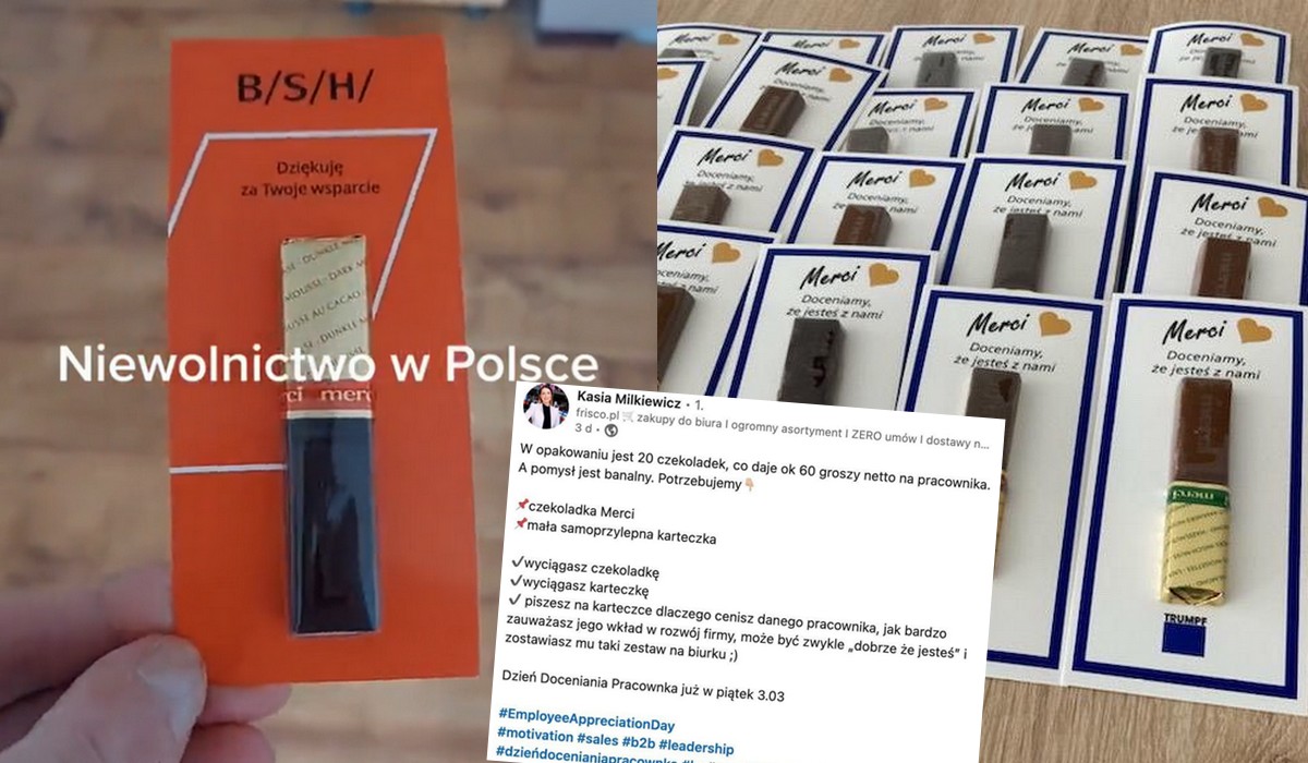 Jedno Merci z karteczką krąży jako tani sposób na docenienie pracownika, wychodzi 60 groszy na osobę